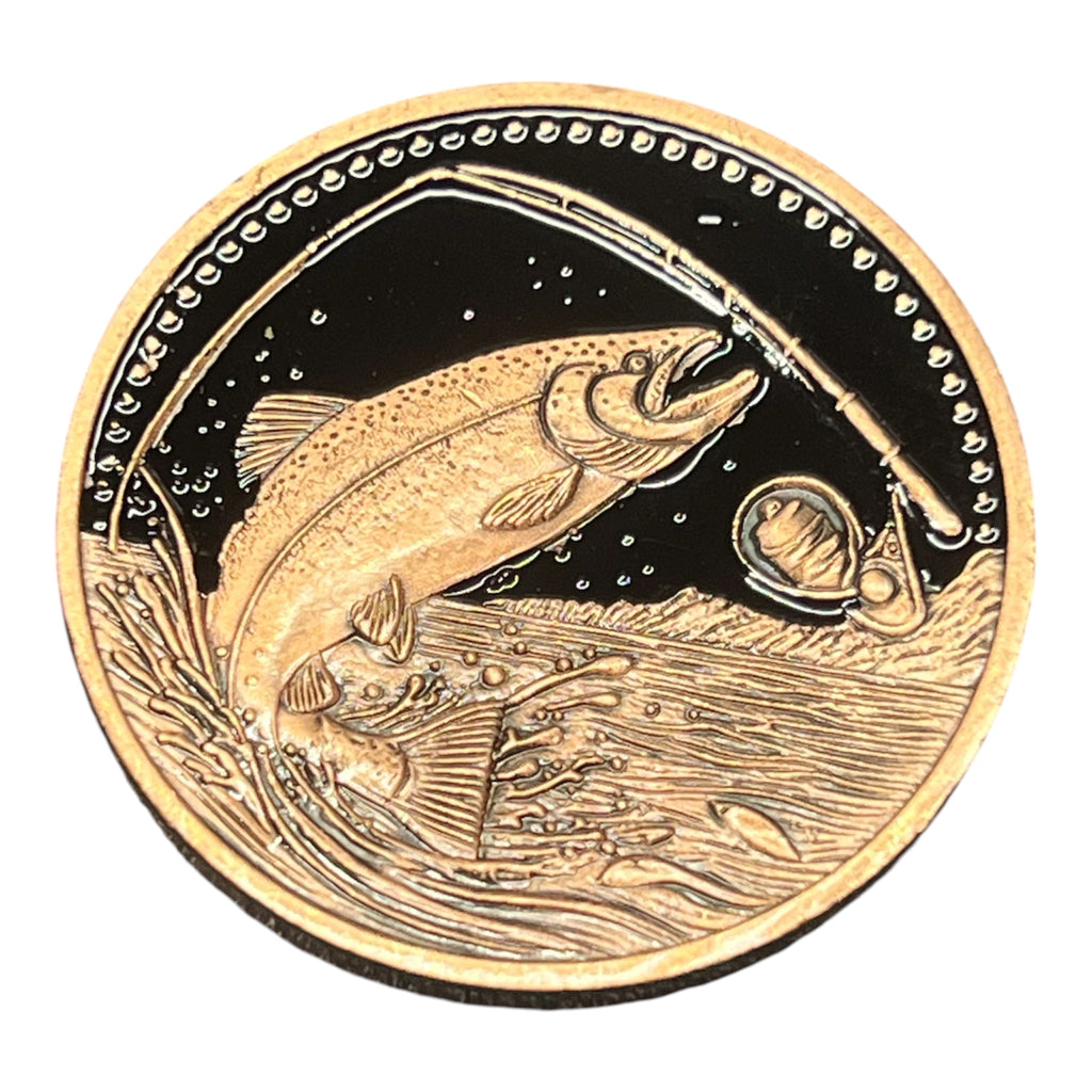 SALMON FISHING TACKLE BOX SERIES 1 OZ COPPER ANTIQUE FINISH COIN IN CAPSULE – 1000 MINTAGE