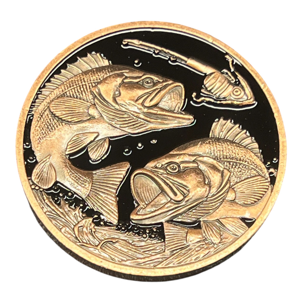 BASS FISHING TACKLE BOX SERIES 1 OZ COPPER ANTIQUE FINISH COIN IN CAPSULE – 1000 MINTAGE