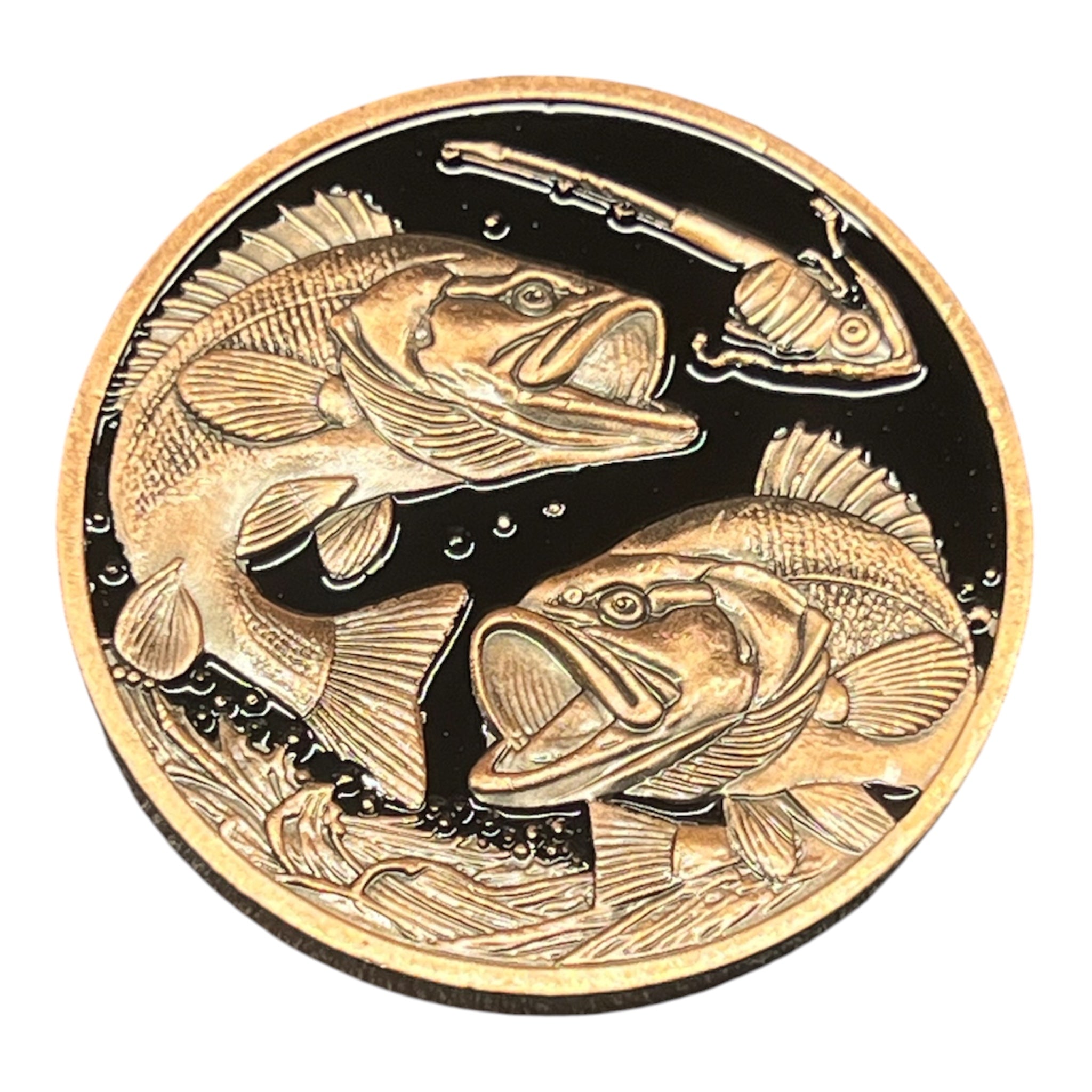 BASS FISHING TACKLE BOX SERIES 1 OZ COPPER ANTIQUE FINISH COIN IN CAPSULE – 1000 MINTAGE